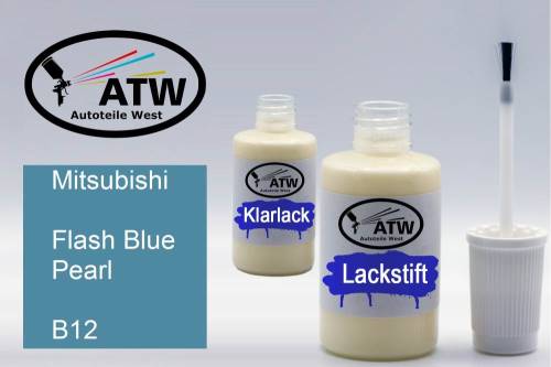 Mitsubishi, Flash Blue Pearl, B12: 20ml Lackstift + 20ml Klarlack - Set, von ATW Autoteile West.